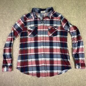 Passport Girl's Youth Flannel Long Sleeve Pearl Snap Button Down Red & Blue‎ XL